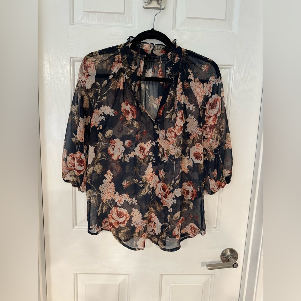 Sheer floral print blouse size S